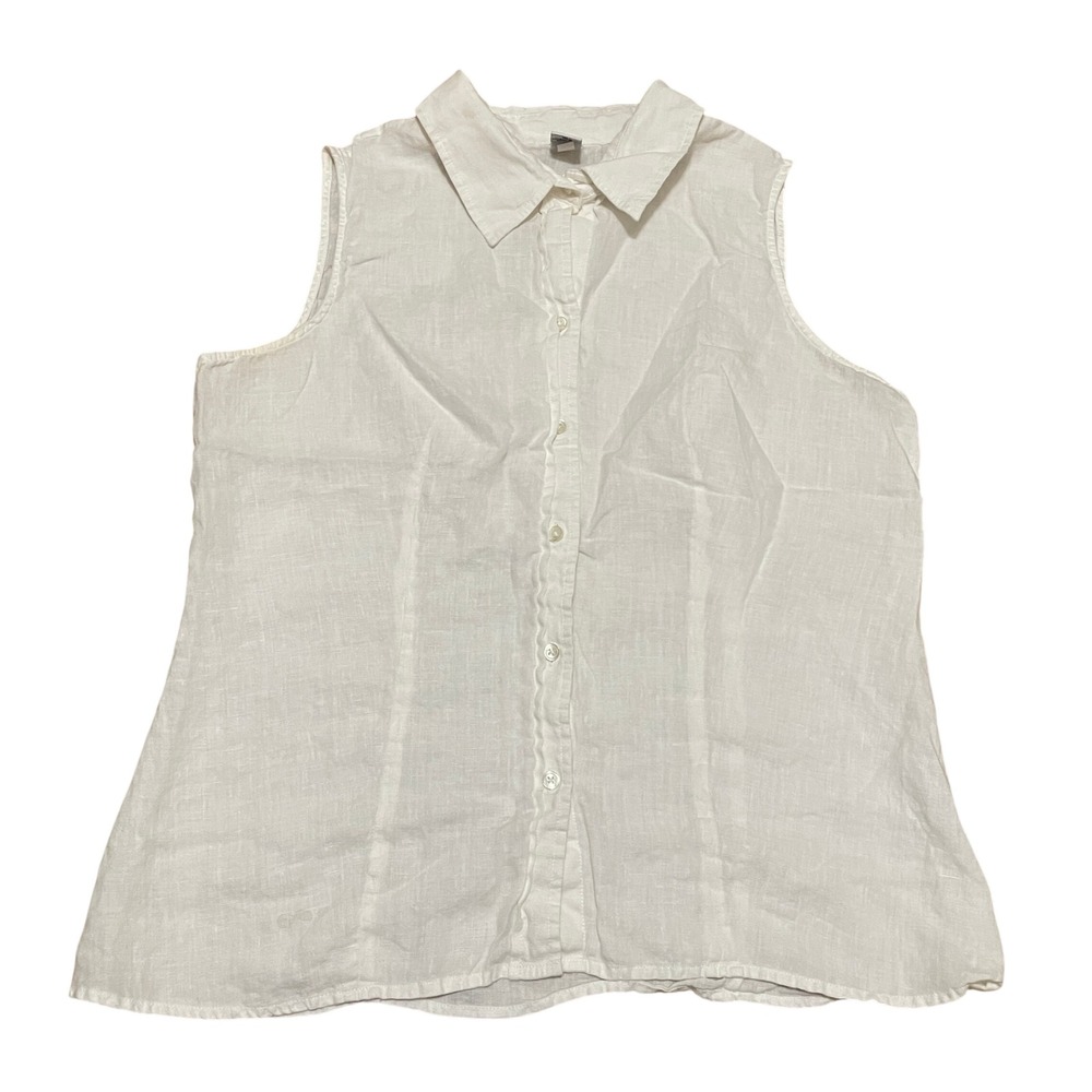 Vtg Gap Women's XL White 100% Linen Sleeveless Button Down Collared Shirt Top
